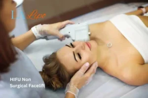 Woman having Hi-Fu to reduce wrinkles Dunstable.