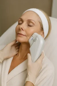 Woman receiving HIFU non surgical facelift treatment Dunstable