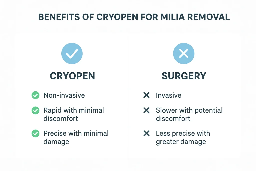 Benefits of cryopen for milia removal Dunstable compared to surgical treatments.