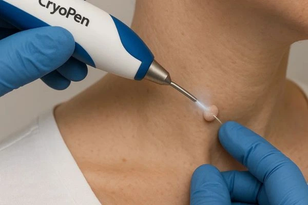 Person receiving cryotherapy Dunstable for skin tag removal