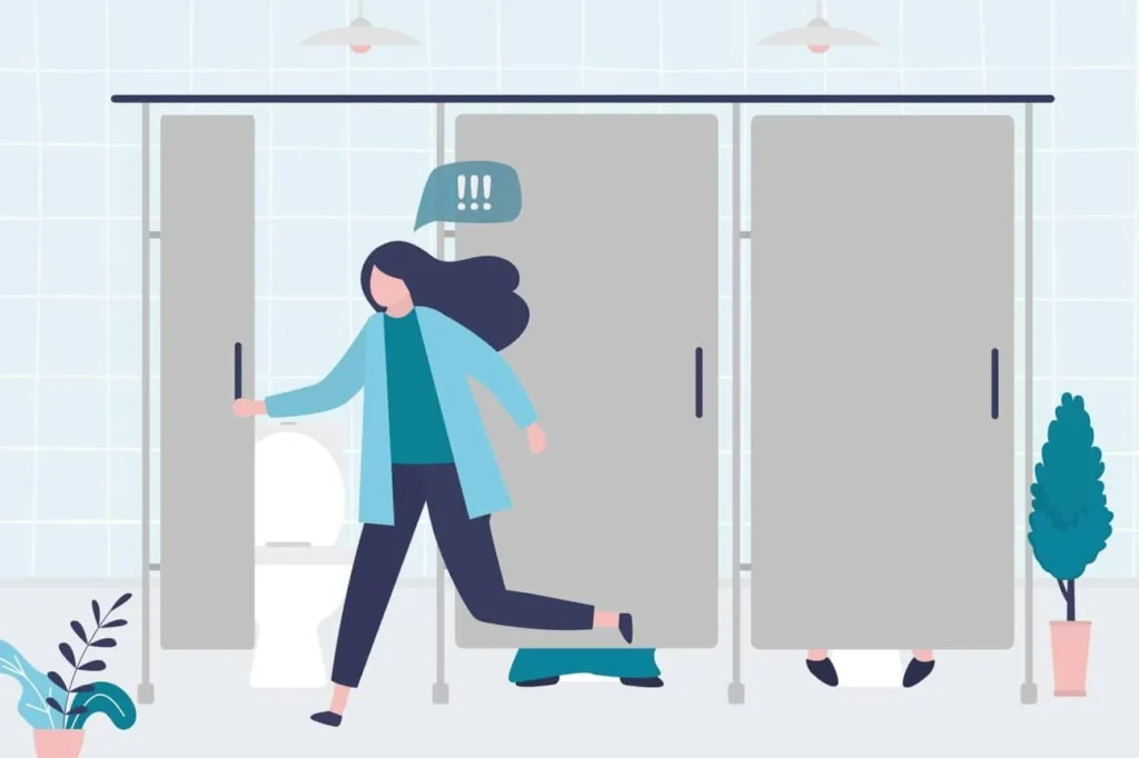 graphic of Urine incontinence Dunstable woman running to the toilet.