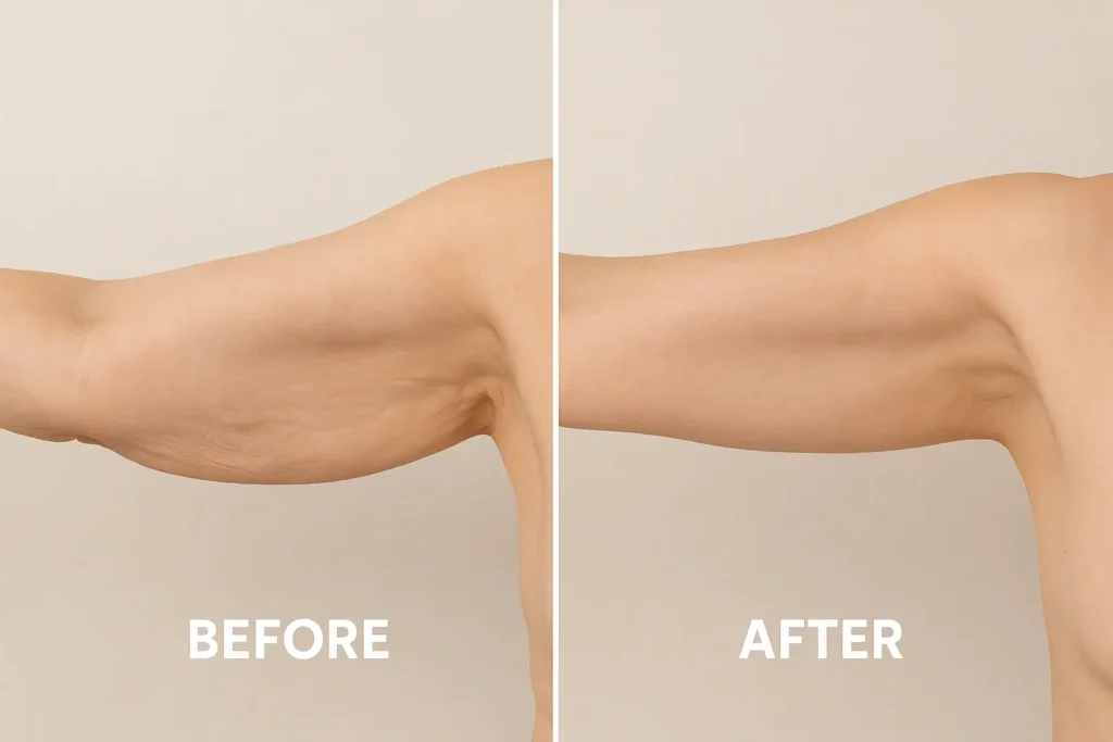 Picture of LA LIPO Dunstable before and after results of skin tightening treatment on the upper arms.